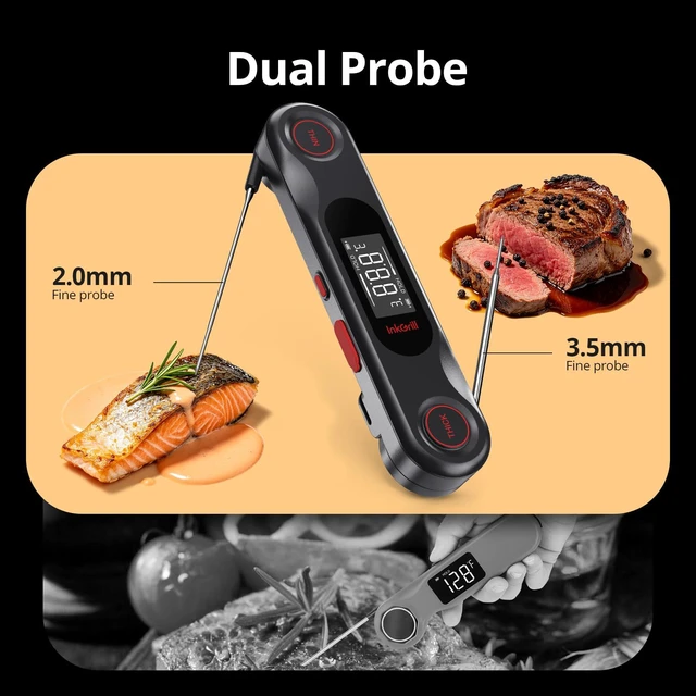 Alt view image 3 of 7 - Rechargeable 0.5S Fast Reading Meat Thermometer with Dual Probes | Digital Grilling Thermometer with LCD Backlit, Waterproof Food Thermometer with Calibration for Steak Turkey Candy Grill, BBQ