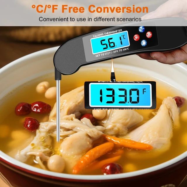 Alt view image 5 of 7 - 2PCS Digital Talking Thermometer for The Blind, Waterproof Instant Read Food Thermometer with Talking Function & Backlight, Meat Thermometer with Probe for Cooking and Grilling, and More