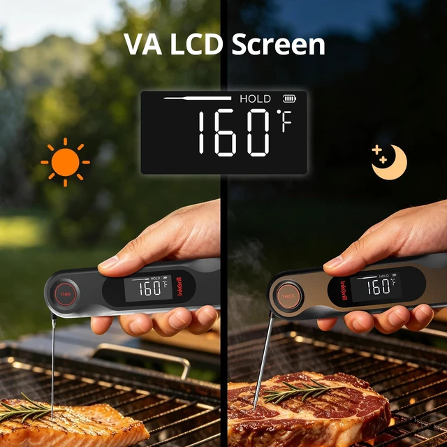 Alt view image 4 of 7 - Rechargeable 0.5S Fast Reading Meat Thermometer with Dual Probes | Digital Grilling Thermometer with LCD Backlit, Waterproof Food Thermometer with Calibration for Steak Turkey Candy Grill, BBQ