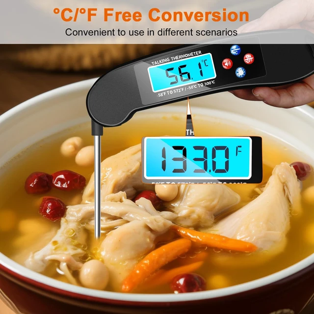 Alt view image 5 of 7 - Digital Talking Thermometer for The Blind, Waterproof Instant Read Food Thermometer with Talking Function & Backlight, Meat Thermometer with Probe for Cooking and Grilling, and More