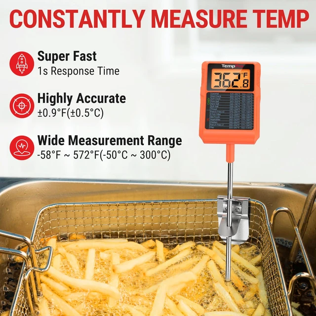 Alt view image 3 of 7 - TempDip 1 Sec Digital Candy Thermometer with Pot Clip & 10" Probe | Waterproof Instant Read Deep Fryer Oil Thermometer, Cooking Meat Thermometer for Liquids, Grilling (Previously ThermoPro)