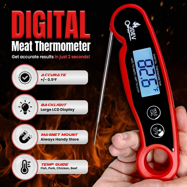 Alt view image 2 of 7 - Digital Meat Thermometer with Backlight for Cooking | Instant Read, Waterproof Meat Thermometer | Grilling, BBQ, Smoker, Oven, Turkey and Kitchen