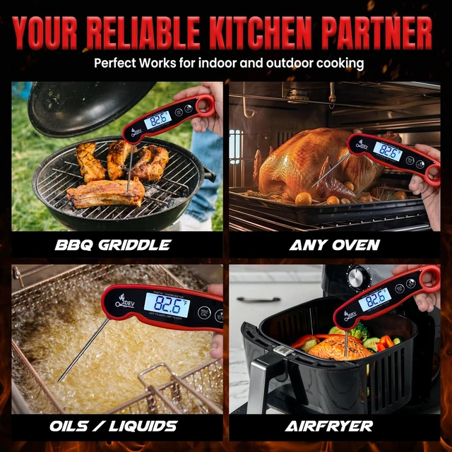 Alt view image 3 of 7 - Digital Meat Thermometer with Backlight for Cooking | Instant Read, Waterproof Meat Thermometer | Grilling, BBQ, Smoker, Oven, Turkey and Kitchen