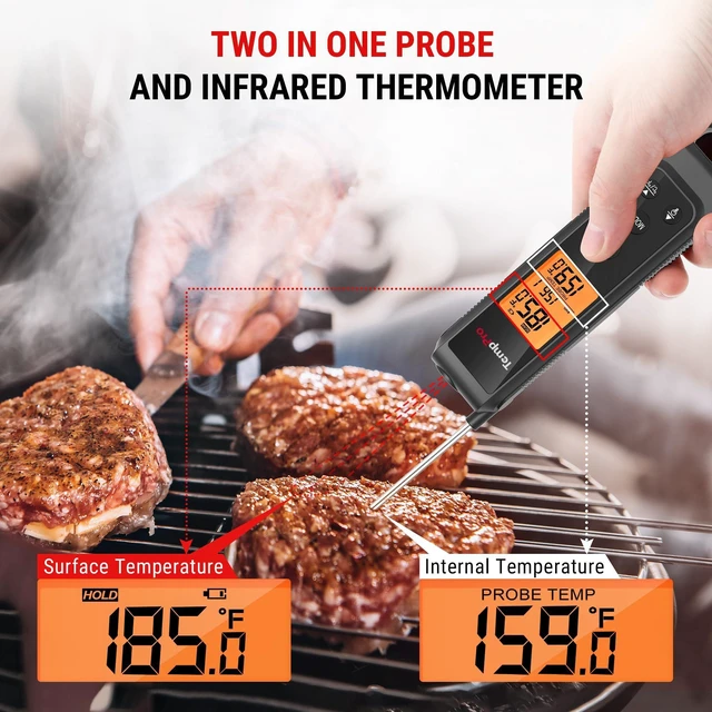 Alt view image 2 of 7 - TempScan 2-in-1 Infrared Thermometer Gun with Meat Probe, Black | Instant Read Thermometer for Grilling, Non-Contact Infrared Thermometer for Cooking Pizza Oven Griddle HVAC Pool AC Vent