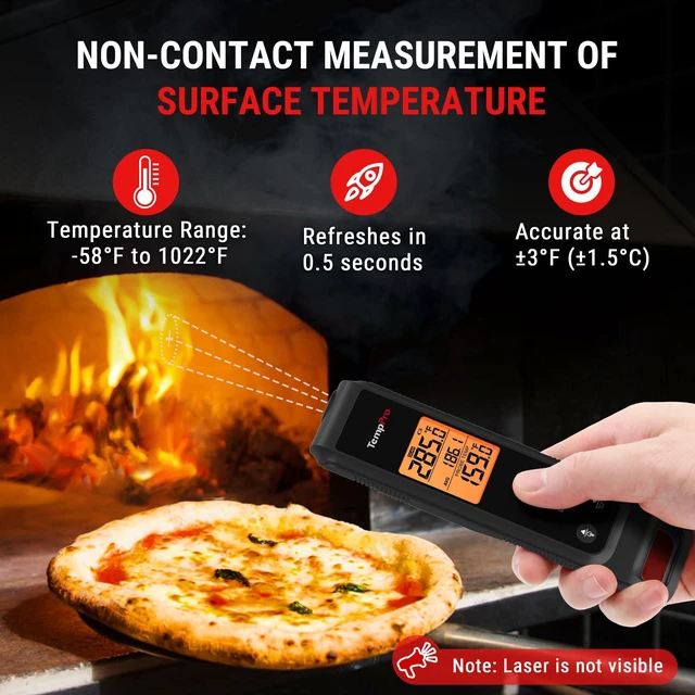 Alt view image 3 of 7 - TempScan 2-in-1 Infrared Thermometer Gun with Meat Probe, Black | Instant Read Thermometer for Grilling, Non-Contact Infrared Thermometer for Cooking Pizza Oven Griddle HVAC Pool AC Vent