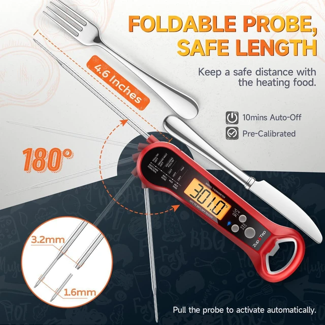 Alt view image 4 of 7 - Meat Thermometer Digital Instant Read Food Thermometer for Cooking with Long Probe and Backlit Display, Fast Accurate Temperature for Grill, BBQ, Smoker, Candy, Kitchen Essentials