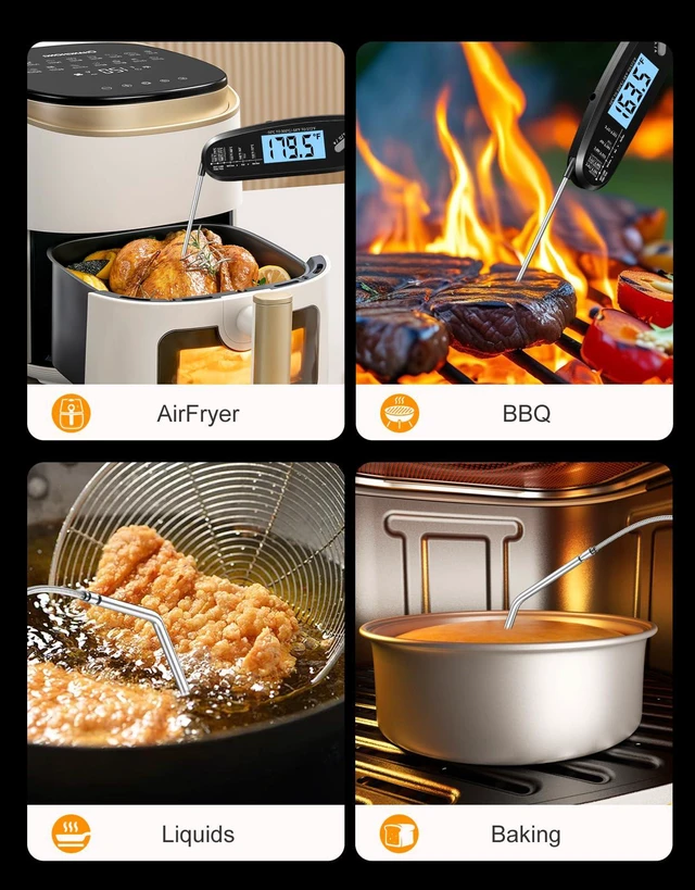 Alt view image 4 of 7 - Instant Read Meat Thermometer Digital for Cooking with Dual Probe | Large Backlit, 40" Long Wire Probe, Food Thermometer for Grilling, Smoker, BBQ, Candy, Oil Fry, Kitchen, Gift for Men, Black