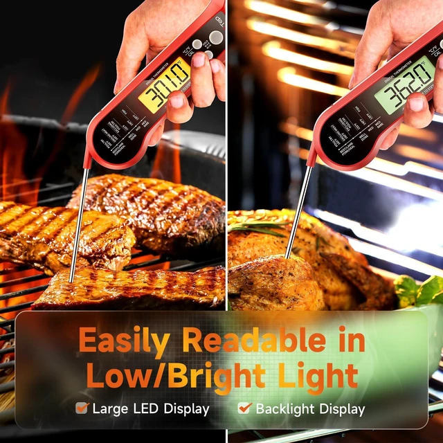 Alt view image 5 of 7 - Meat Thermometer Digital Instant Read Food Thermometer for Cooking with Long Probe and Backlit Display, Fast Accurate Temperature for Grill, BBQ, Smoker, Candy, Kitchen Essentials