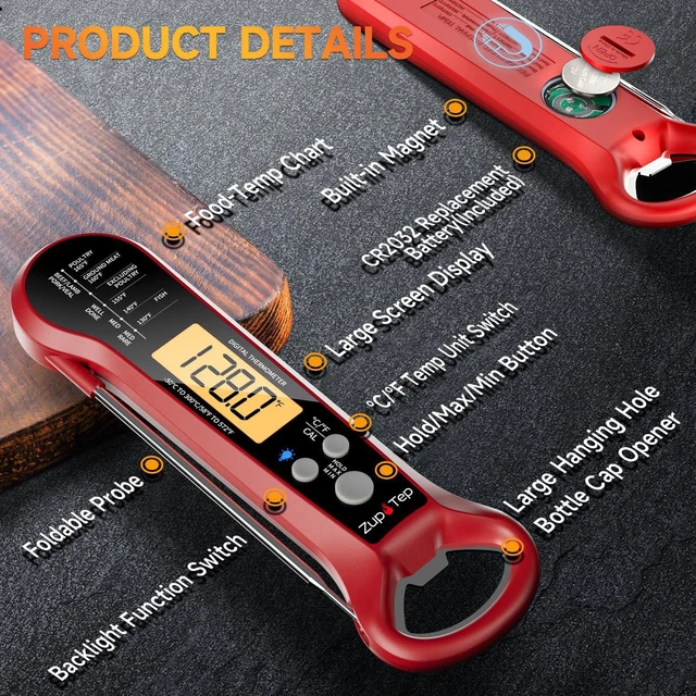 Alt view image 7 of 7 - Meat Thermometer Digital Instant Read Food Thermometer for Cooking with Long Probe and Backlit Display, Fast Accurate Temperature for Grill, BBQ, Smoker, Candy, Kitchen Essentials