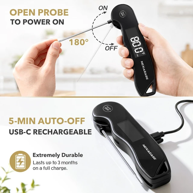 Alt view image 3 of 7 - Meat Thermometer Digital 0.3s Instant Read Food Thermometer ±0.5 Accuracy | Grill Thermometer USB Rechargeable,IPX6 Waterproof,Cooking Thermometer, Baking Gifts for Men Women Candy Brewing BBQ Lovers