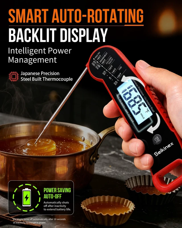 Alt view image 2 of 6 - Professional <1s Instant Read Meat Thermometer, ±0.5 Thermocouple Probe, IP67 Waterproof Red Digital Cooking Thermometer, Japanese Precision for Kitchen, BBQ Grill