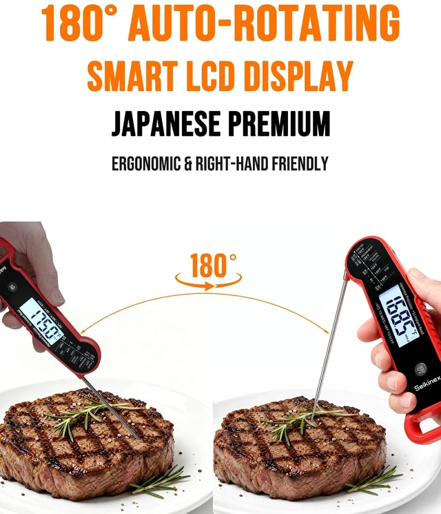 Alt view image 4 of 6 - Professional <1s Instant Read Meat Thermometer, ±0.5 Thermocouple Probe, IP67 Waterproof Red Digital Cooking Thermometer, Japanese Precision for Kitchen, BBQ Grill