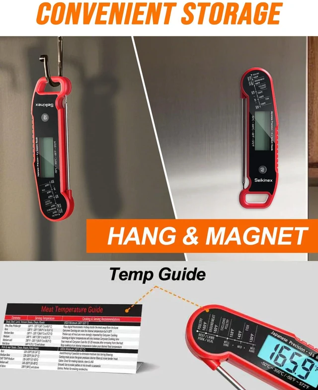 Alt view image 6 of 6 - Professional <1s Instant Read Meat Thermometer, ±0.5 Thermocouple Probe, IP67 Waterproof Red Digital Cooking Thermometer, Japanese Precision for Kitchen, BBQ Grill
