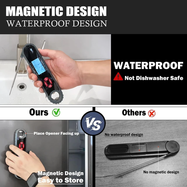 Alt view image 3 of 7 - 3 in 1 Meat Thermometer Digital, Use for Cooking, Food,Grill. Dad BBQ Gifts | Kitchen Thermometer with Bottle Opener&Kitchen Timer, 2~3 Seconds Fast Response Time, Waterproof (IP65)