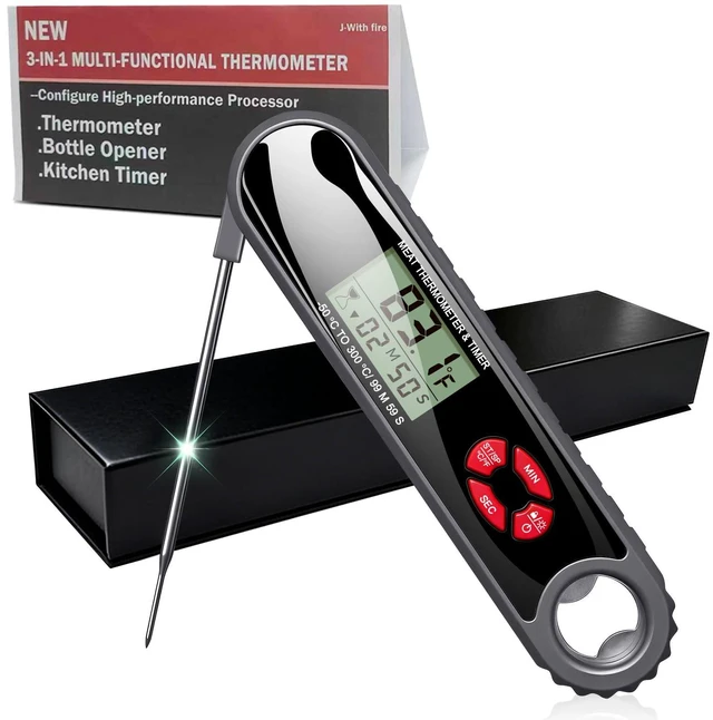 Main image of 3 in 1 Meat Thermometer Digital, Use for Cooking, Food,Grill. Dad BBQ Gifts | Kitchen Thermometer with Bottle Opener&Kitchen Timer, 2~3 Seconds Fast Response Time, Waterproof (IP65)