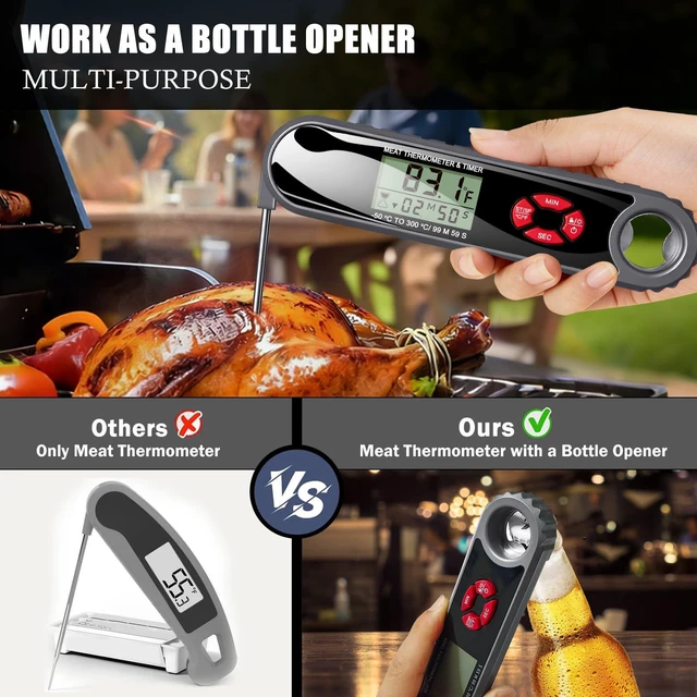 Alt view image 4 of 7 - 3 in 1 Meat Thermometer Digital, Use for Cooking, Food,Grill. Dad BBQ Gifts | Kitchen Thermometer with Bottle Opener&Kitchen Timer, 2~3 Seconds Fast Response Time, Waterproof (IP65)