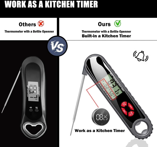 Alt view image 5 of 7 - 3 in 1 Meat Thermometer Digital, Use for Cooking, Food,Grill. Dad BBQ Gifts | Kitchen Thermometer with Bottle Opener&Kitchen Timer, 2~3 Seconds Fast Response Time, Waterproof (IP65)