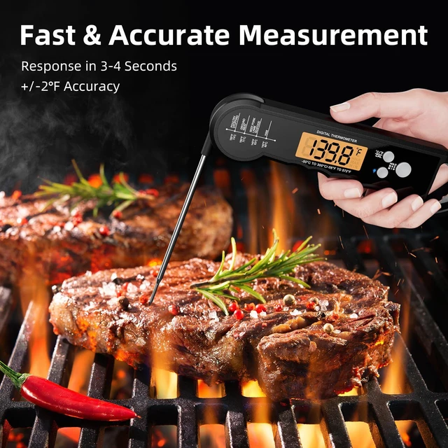 Alt view image 3 of 7 - Meat Thermometer Waterproof Food Thermometer with Backlight and Calibration for Kitchen, Outdoor Grilling and BBQ (Black)
