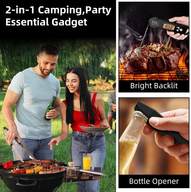 Alt view image 6 of 7 - Meat Thermometer Waterproof Food Thermometer with Backlight and Calibration for Kitchen, Outdoor Grilling and BBQ (Black)