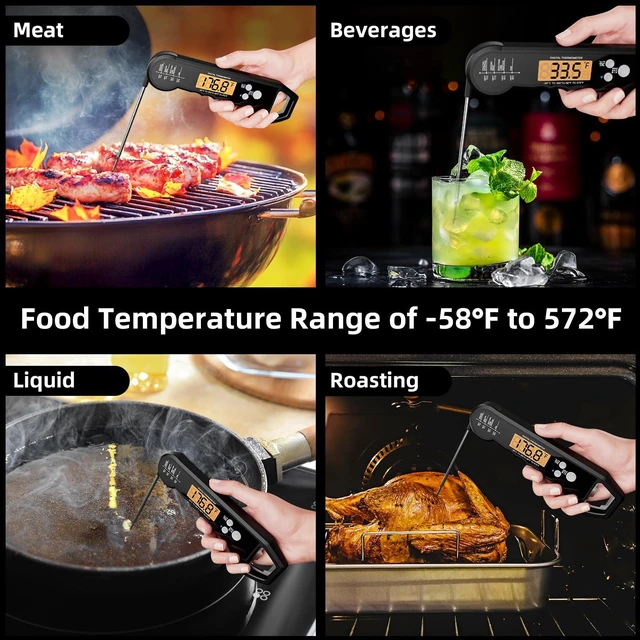 Alt view image 7 of 7 - Meat Thermometer Waterproof Food Thermometer with Backlight and Calibration for Kitchen, Outdoor Grilling and BBQ (Black)