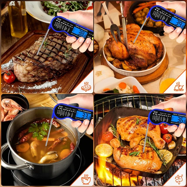 Alt view image 3 of 6 - Instant Read Meat Thermometer, Fast & Accurate Digital Food Thermometer with Backlight, Waterproof & Magnet for Grilling, Cooking, BBQ, Smoker, Baking, and Candy Making Blue