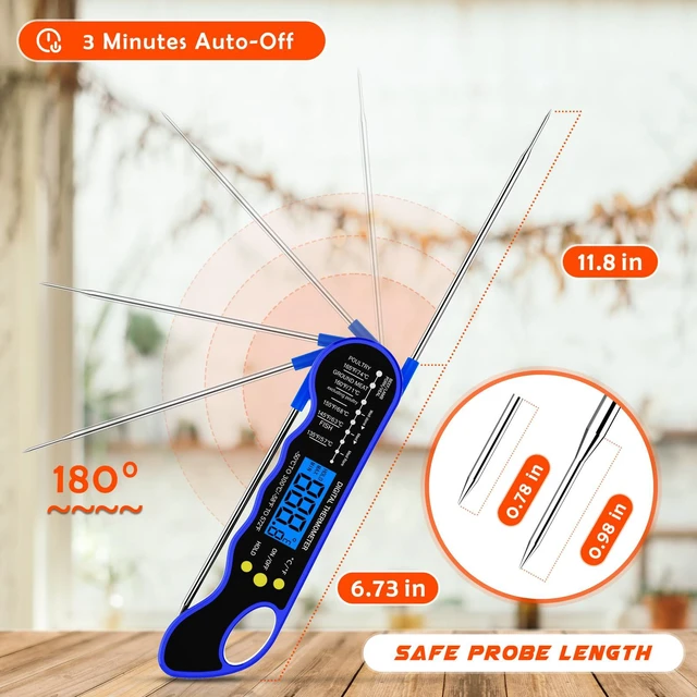 Alt view image 5 of 6 - Instant Read Meat Thermometer, Fast & Accurate Digital Food Thermometer with Backlight, Waterproof & Magnet for Grilling, Cooking, BBQ, Smoker, Baking, and Candy Making Blue