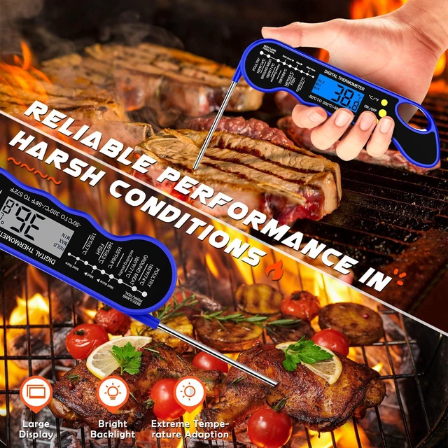 Alt view image 2 of 6 - Instant Read Meat Thermometer, Fast & Accurate Digital Food Thermometer with Backlight, Waterproof & Magnet for Grilling, Cooking, BBQ, Smoker, Baking, and Candy Making Blue