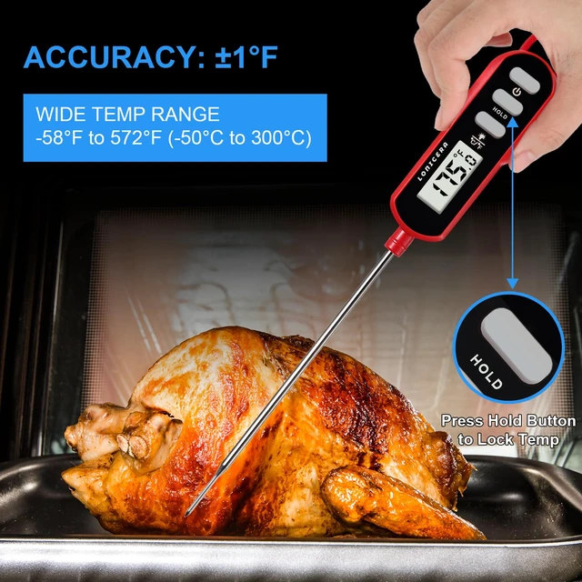 Alt view image 4 of 7 - Digital Cooking Thermometer for Sourdough Bread, 5-Inch Probe | 12-Second Readings, ±1°F Accuracy, IPX6 Waterproof, Backlit Display for Sourdough, Bread, Meat and Liquids
