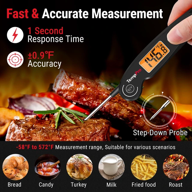 Alt view image 2 of 7 - TempSwift 1 SEC Instant Read Meat Thermometer for Cooking | 100% Waterproof Digital Food Thermometer with Large Backlit LCD, Kitchen Thermometer for Grilling, Smoking & Candy Making