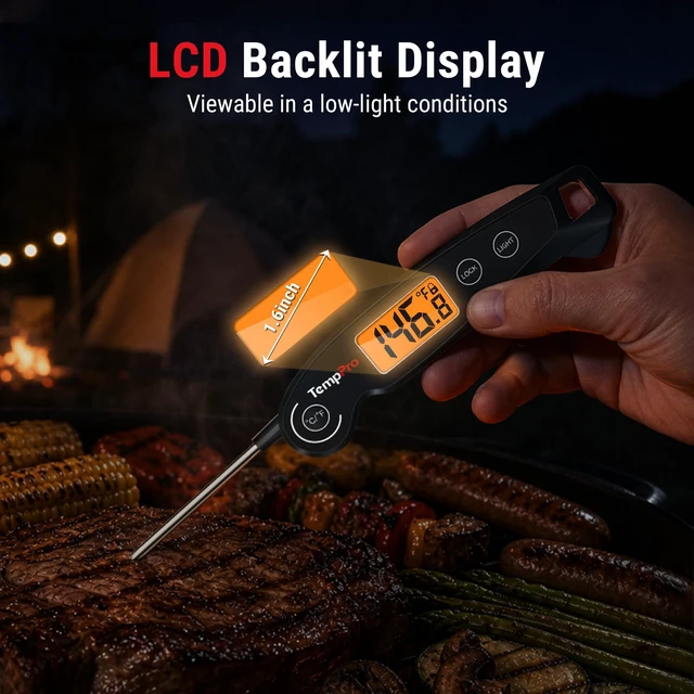 Alt view image 4 of 7 - TempSwift 1 SEC Instant Read Meat Thermometer for Cooking | 100% Waterproof Digital Food Thermometer with Large Backlit LCD, Kitchen Thermometer for Grilling, Smoking & Candy Making