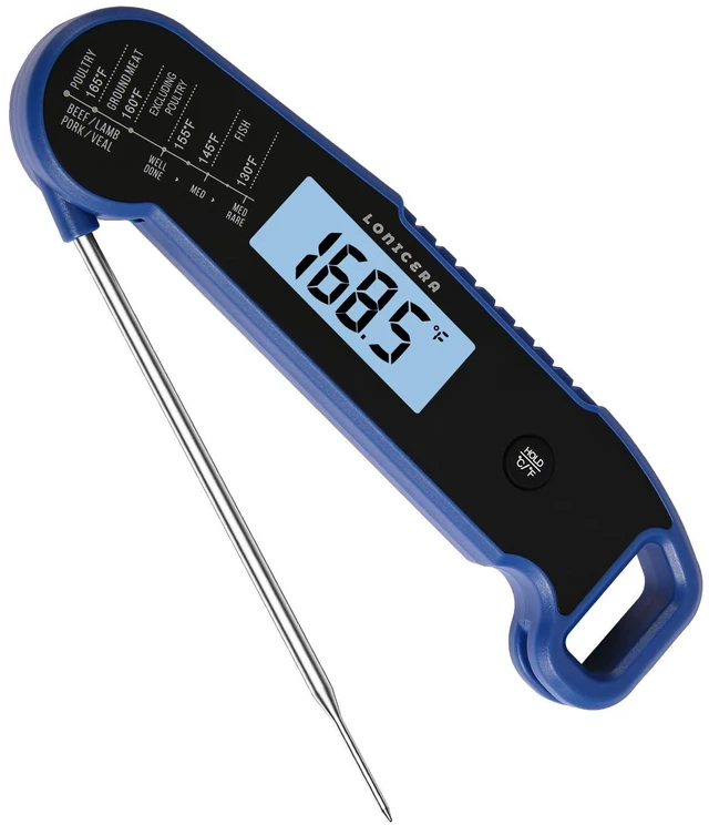 Main image of Instant-Read Meat Thermometer, 1-Second, ±0.5°F Accuracy, Blue | Professional Thermocouple Sensor, IP67 Waterproof, Auto-Rotating Backlit Display, Motion-Activated Wake Function for Cooking