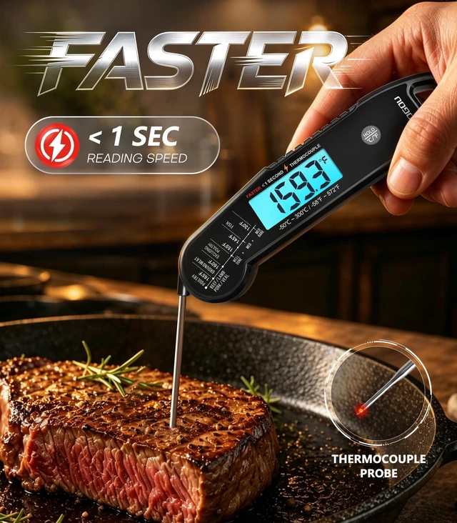 Alt view image 3 of 7 - Professional Meat Thermometer Digital, <1 Sec Instant Read, Black | ±0.5Accuracy, IP67 Waterproof, Thermocouple Sensor Probe, with Hold, Magnetic Back, for Kithchen, BBQ, Grill for Men Him Dad