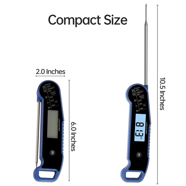 Alt view image 7 of 7 - Instant-Read Meat Thermometer, 1-Second, ±0.5°F Accuracy, Blue | Professional Thermocouple Sensor, IP67 Waterproof, Auto-Rotating Backlit Display, Motion-Activated Wake Function for Cooking