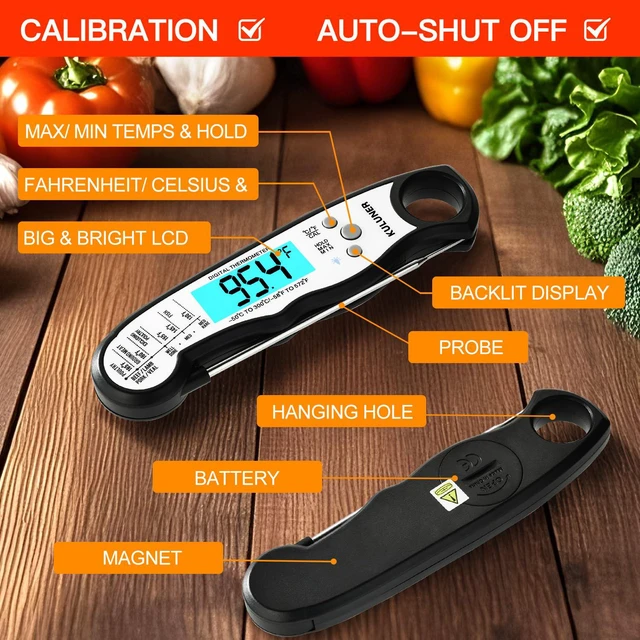 Alt view image 4 of 6 - Digital Instant Read Meat Thermometer for Cooking, Food,Grill | 1-2 Sec Ultra-Fast Response, Bright Backlit Screen, Waterproof (IP67) Pre-Calibrated & Ready for Use