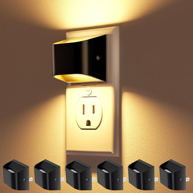 Main image of Night Lights Plug into Wall, 6 Pack Up and Down LED Night Light with Dusk to Dawn Light Sensor, 3000K Warm White Nightlight for Hallway, Bedroom, Bathroom, Kitchen Black