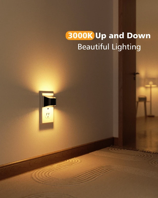 Alt view image 2 of 7 - Night Lights Plug into Wall, 6 Pack Up and Down LED Night Light with Dusk to Dawn Light Sensor, 3000K Warm White Nightlight for Hallway, Bedroom, Bathroom, Kitchen Black