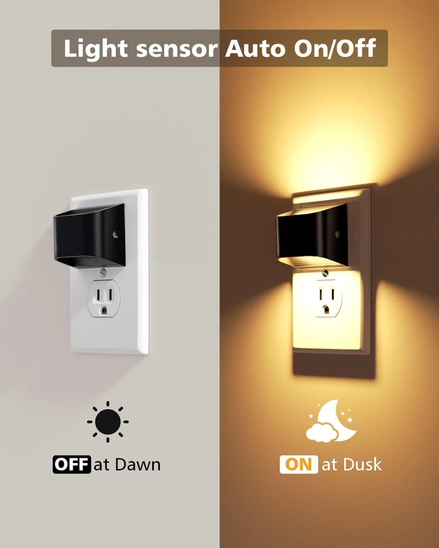 Alt view image 3 of 7 - Night Lights Plug into Wall, 6 Pack Up and Down LED Night Light with Dusk to Dawn Light Sensor, 3000K Warm White Nightlight for Hallway, Bedroom, Bathroom, Kitchen Black