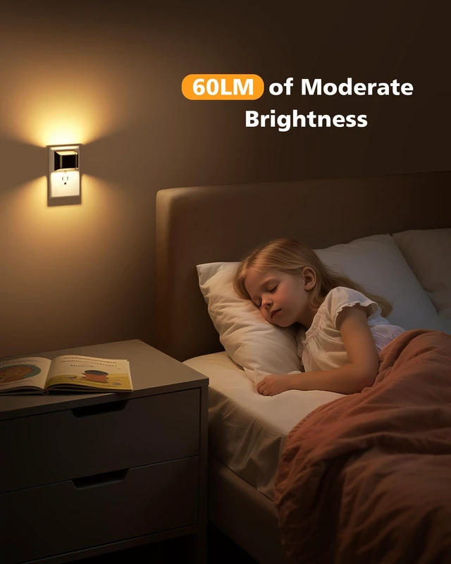 Alt view image 4 of 7 - Night Lights Plug into Wall, 6 Pack Up and Down LED Night Light with Dusk to Dawn Light Sensor, 3000K Warm White Nightlight for Hallway, Bedroom, Bathroom, Kitchen Black