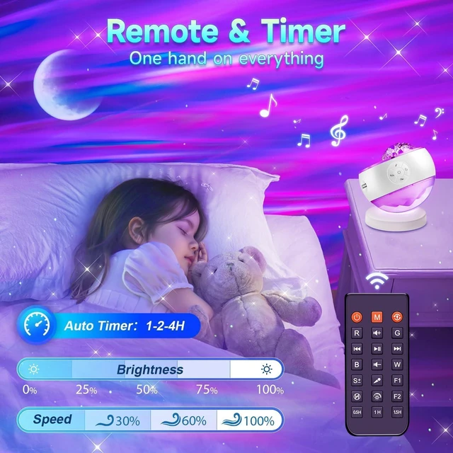 Alt view image 7 of 7 - Galaxy Projector Sound Machine Aurora Night Light Projector with 30 Sounds,16 Colors Star Northern Lights Projector Bluetooth Speaker, Remote Timer Teen Gift Led Lights Mood Sensory Light for Autism