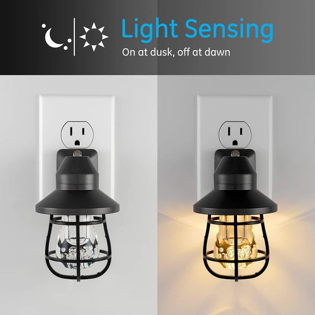 Alt view image 2 of 5 - Vintage LED Night Light, Plug-in, Dusk to Dawn Sensor, Farmhouse Decor, Mood Lighting, Home Decor, Ambient Lighting, LED Lights for Bedroom, Bathroom, Kitchen, Hallway, 62461, Black, 4 Pack