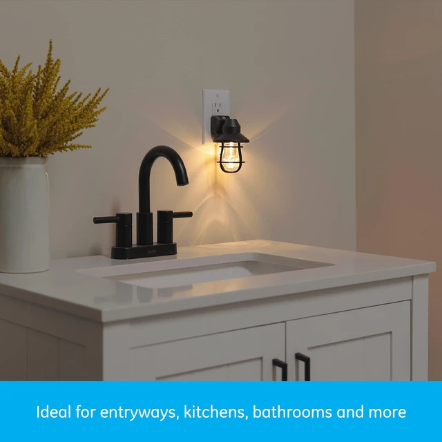 Alt view image 3 of 5 - Vintage LED Night Light, Plug-in, Dusk to Dawn Sensor, Farmhouse Decor, Mood Lighting, Home Decor, Ambient Lighting, LED Lights for Bedroom, Bathroom, Kitchen, Hallway, 62461, Black, 4 Pack