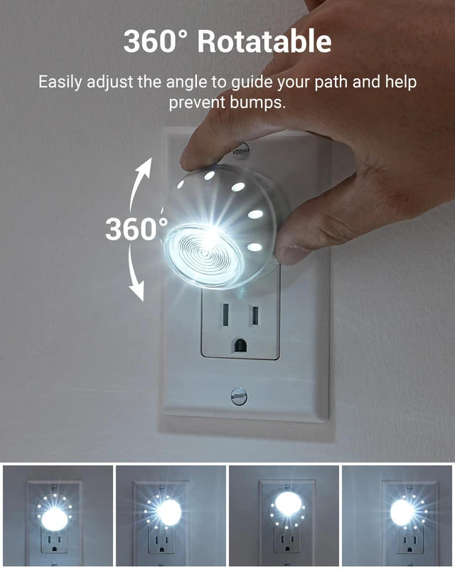 Alt view image 4 of 7 - Plug in Night Lights into Wall, Dusk to Dawn Sensor, 360° Rotating, Directional LED Nightlights for Kids, Nursy, Hallway, Bathroom, Bedroom, Cool White, 4 Pack