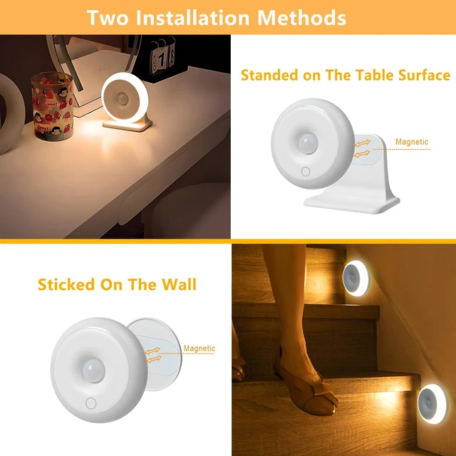 Alt view image 5 of 7 - Rechargeable Motion Sensor Night Light, Motion-Activated NightLight | Warm Light, Cordless 2000mAh Battery Operated, Stick On LightsMagnetic Portable LED with5 Adjustable Brightness Levels