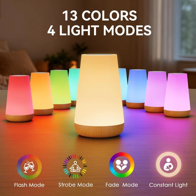 Alt view image 2 of 7 - Rechargeable Night Light, Touch Table Lamp with Remote, Light Brown | 13 Colors, 5 Brightness Levels, 4 Lighting Modes and 1/2/4/6-Hour Timer for Nursery, Bedroom, Bedside Use and Camping