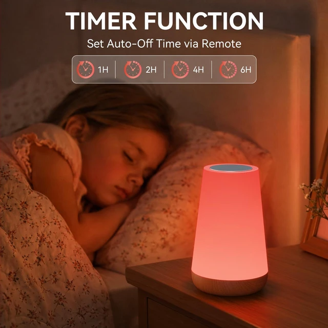 Alt view image 5 of 7 - Rechargeable Night Light, Touch Table Lamp with Remote, Light Brown | 13 Colors, 5 Brightness Levels, 4 Lighting Modes and 1/2/4/6-Hour Timer for Nursery, Bedroom, Bedside Use and Camping