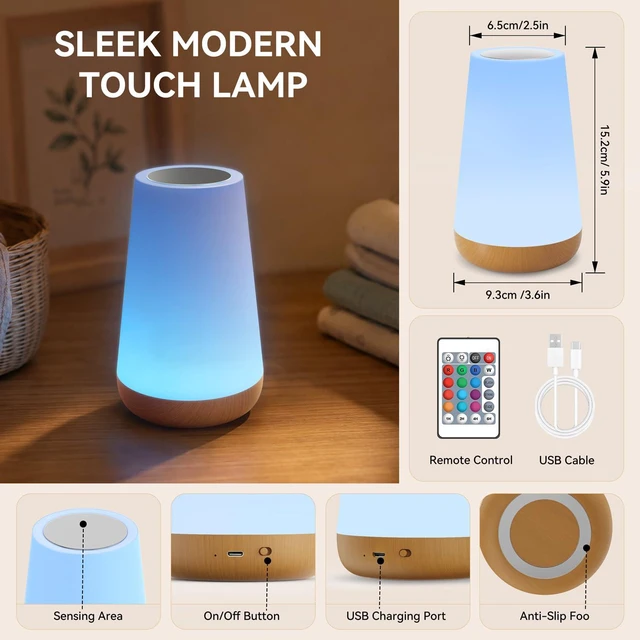 Alt view image 6 of 7 - Rechargeable Night Light, Touch Table Lamp with Remote, Light Brown | 13 Colors, 5 Brightness Levels, 4 Lighting Modes and 1/2/4/6-Hour Timer for Nursery, Bedroom, Bedside Use and Camping