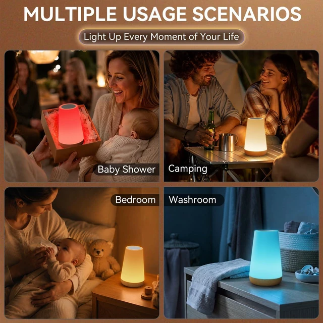 Alt view image 7 of 7 - Rechargeable Night Light, Touch Table Lamp with Remote, Light Brown | 13 Colors, 5 Brightness Levels, 4 Lighting Modes and 1/2/4/6-Hour Timer for Nursery, Bedroom, Bedside Use and Camping