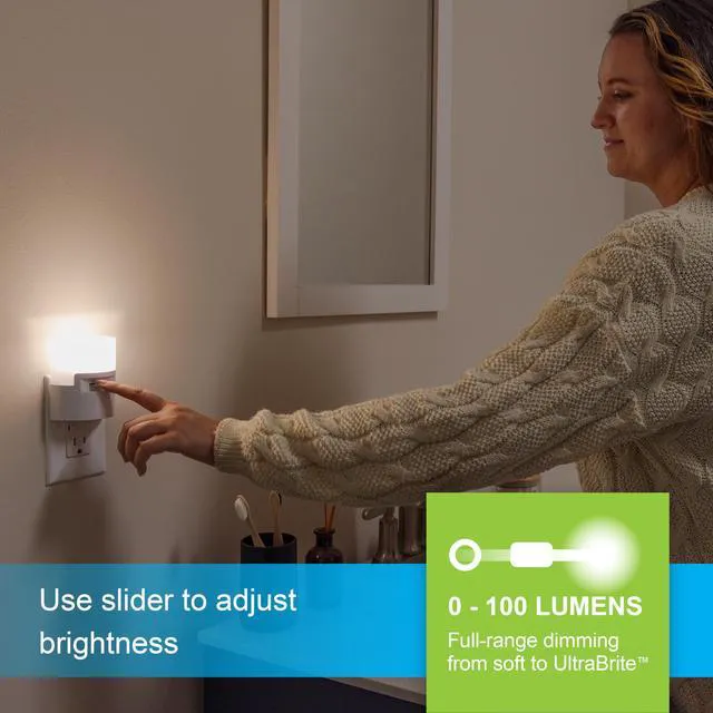Alt view image 2 of 7 - Ultrabrite LED Night Light, Dimmable, 100 Lumens, Plug-in, Dusk to Dawn Sensor, UL-Listed, Ideal for Bedroom, Bathroom, Nursery, Kitchen, Hallway, 45125, 1 Pack, White