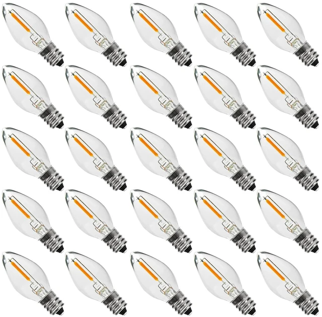 Main image of 25PACK LED Night Light Bulbs, C7 Replacement Bulbs, Warm C7 E12 LED Bulb | Candelabra 0.6W Equivalent to 7W LED Bulbs , Warm White 2200K, 50LM, Shatterproof & Waterproof Clear Plastic Decor Holiday