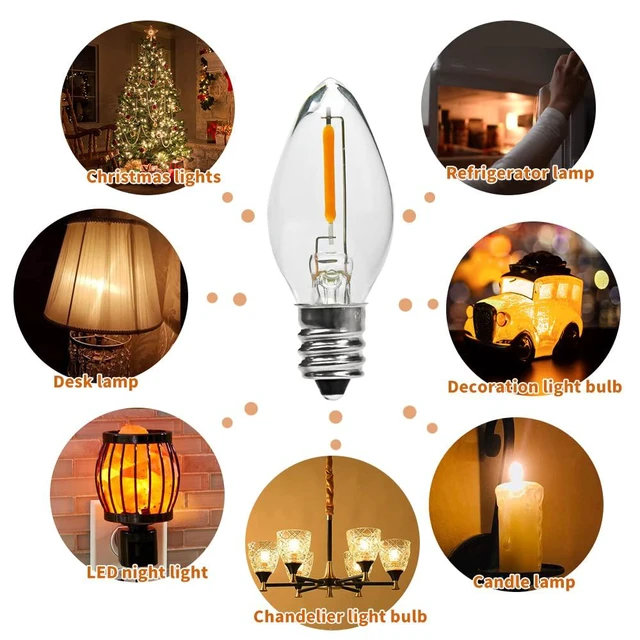 Alt view image 5 of 7 - 25PACK LED Night Light Bulbs, C7 Replacement Bulbs, Warm C7 E12 LED Bulb | Candelabra 0.6W Equivalent to 7W LED Bulbs , Warm White 2200K, 50LM, Shatterproof & Waterproof Clear Plastic Decor Holiday
